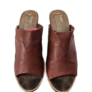 TOMS Heels Womens Size 8.5 Brown Leather Open Toe Mule Sandals